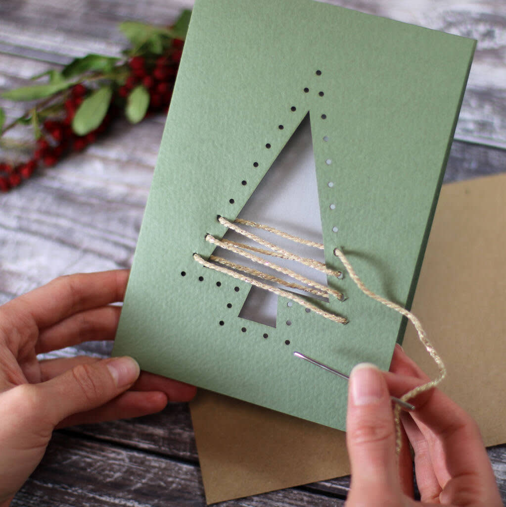 DIY Christmas tree weave card idea.