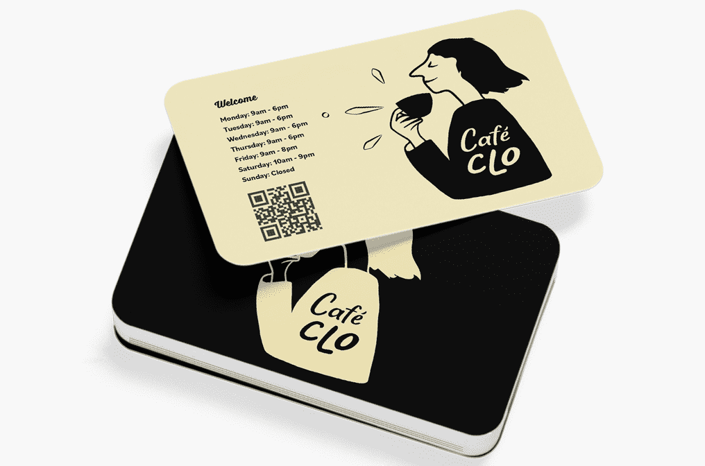 Business card with QR code and business hours