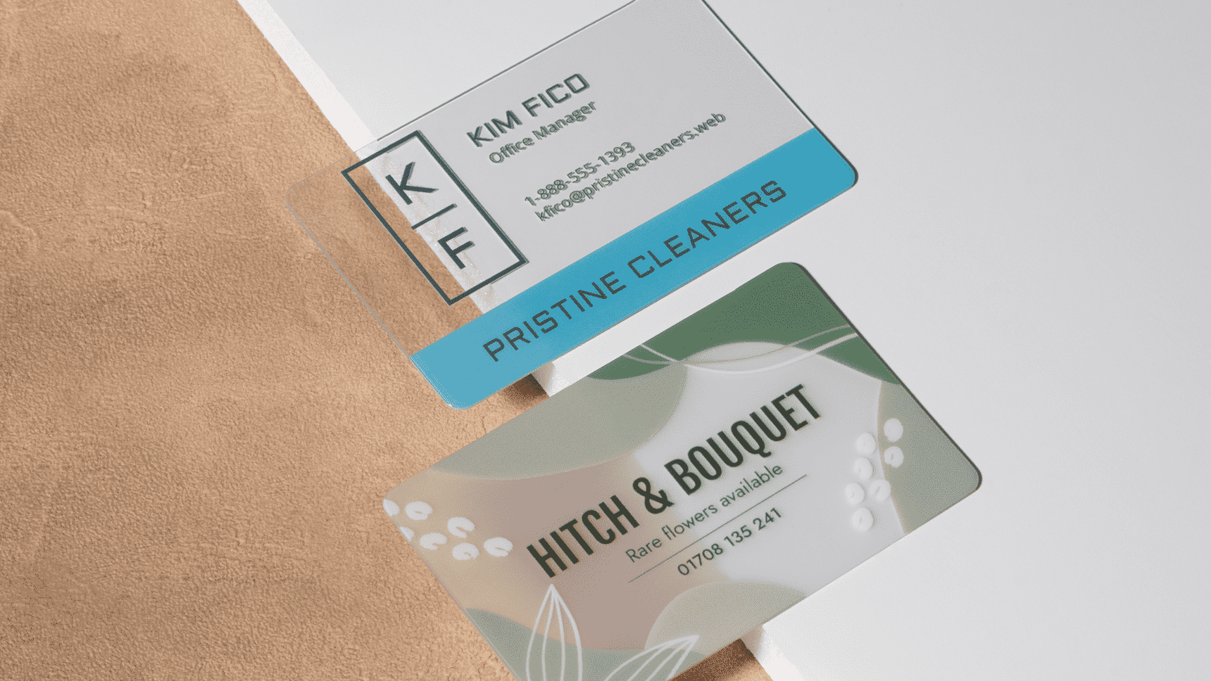 Clear transparent and frosted plastic business cards