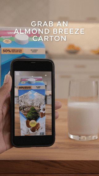Augmented reality experience with Almond Breeze—an example of Portal Packaging design trend