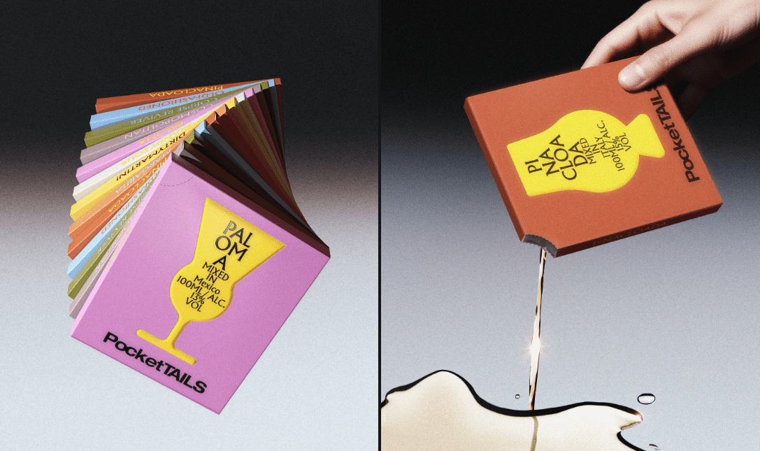 Pocket cocktails packaging that looks like books, an example of the Double Take Packaging trend 2026