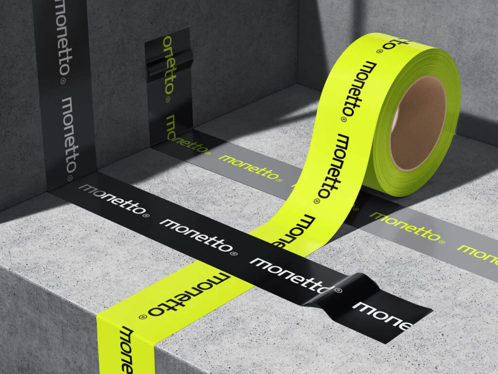 The Neon Shock color trends 2026 on branded packaging tape, with black, white and bold neon accents