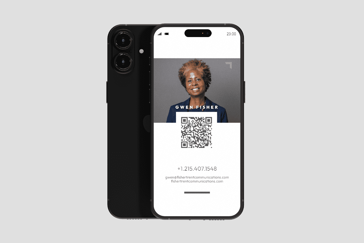 A digital business card with a QR code, types of business cards