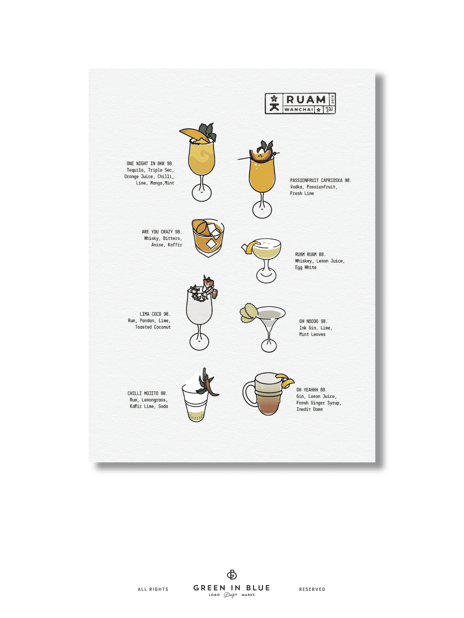Balanced graphic design layout in a cocktail menu design
