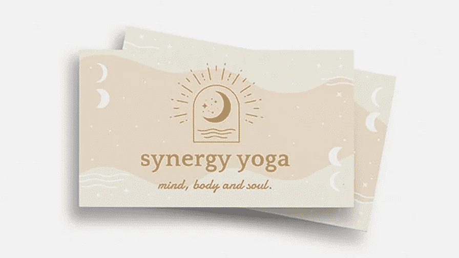 Yoga business card design with beige and tan color tones.