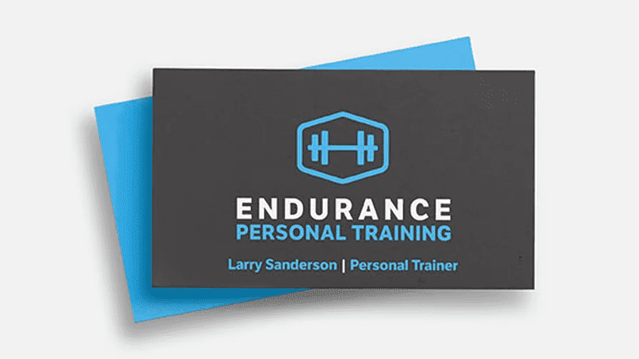Personal trainer business card design with dumbbell icon
