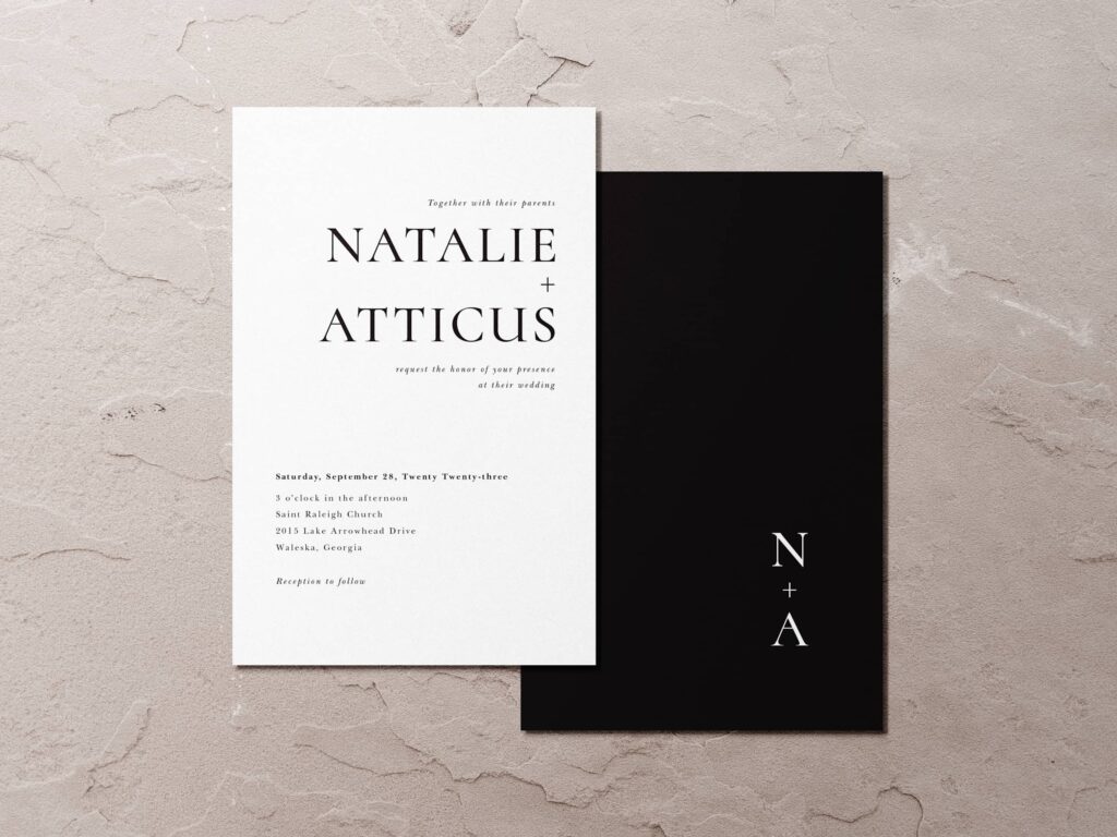 Modern minimalist wedding invitation with simple typography