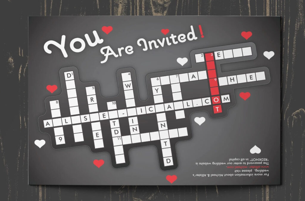 Crossword puzzle interactive wedding invitation, wedding invitation ideas