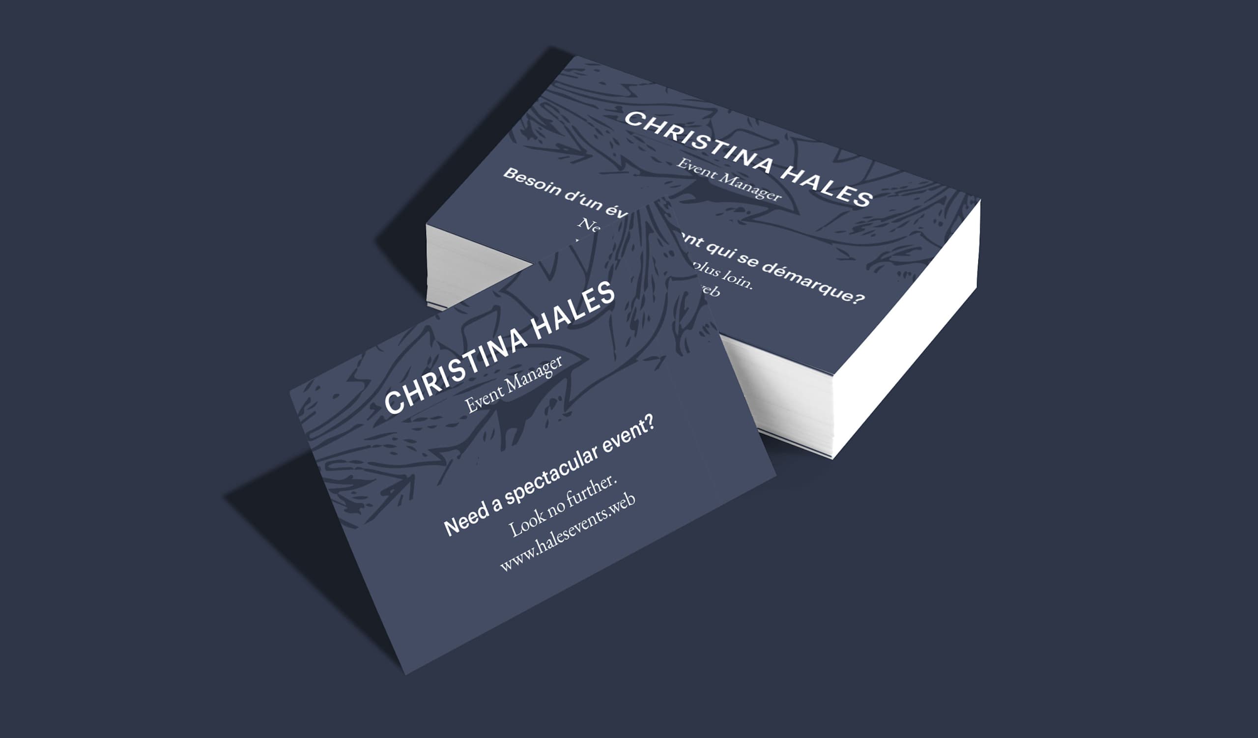 Example of bilingual business cards used for Canadian marketing &ndash; one side is in English, the other is in French