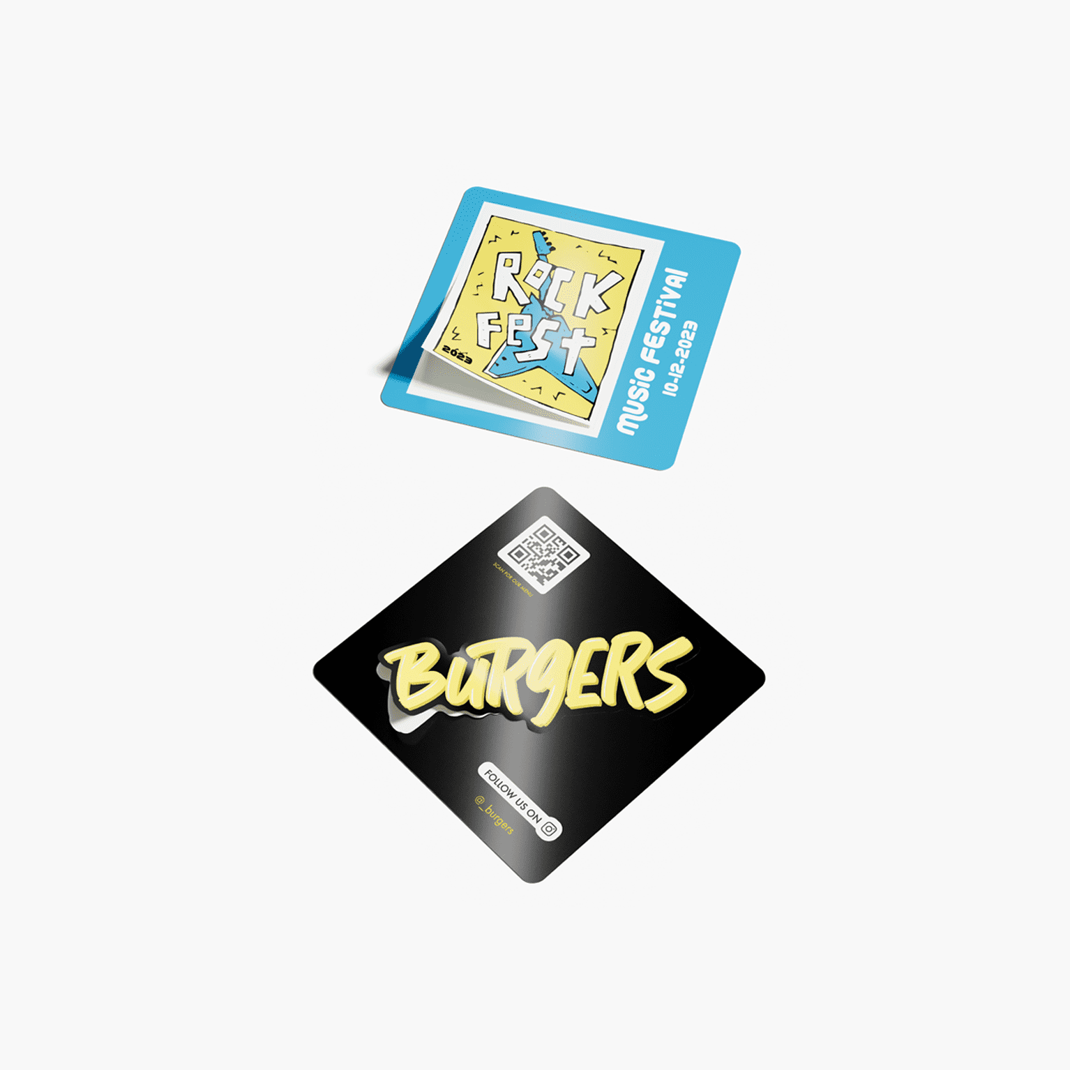 Branded kiss-cut stickers with easy-to-peel colored background