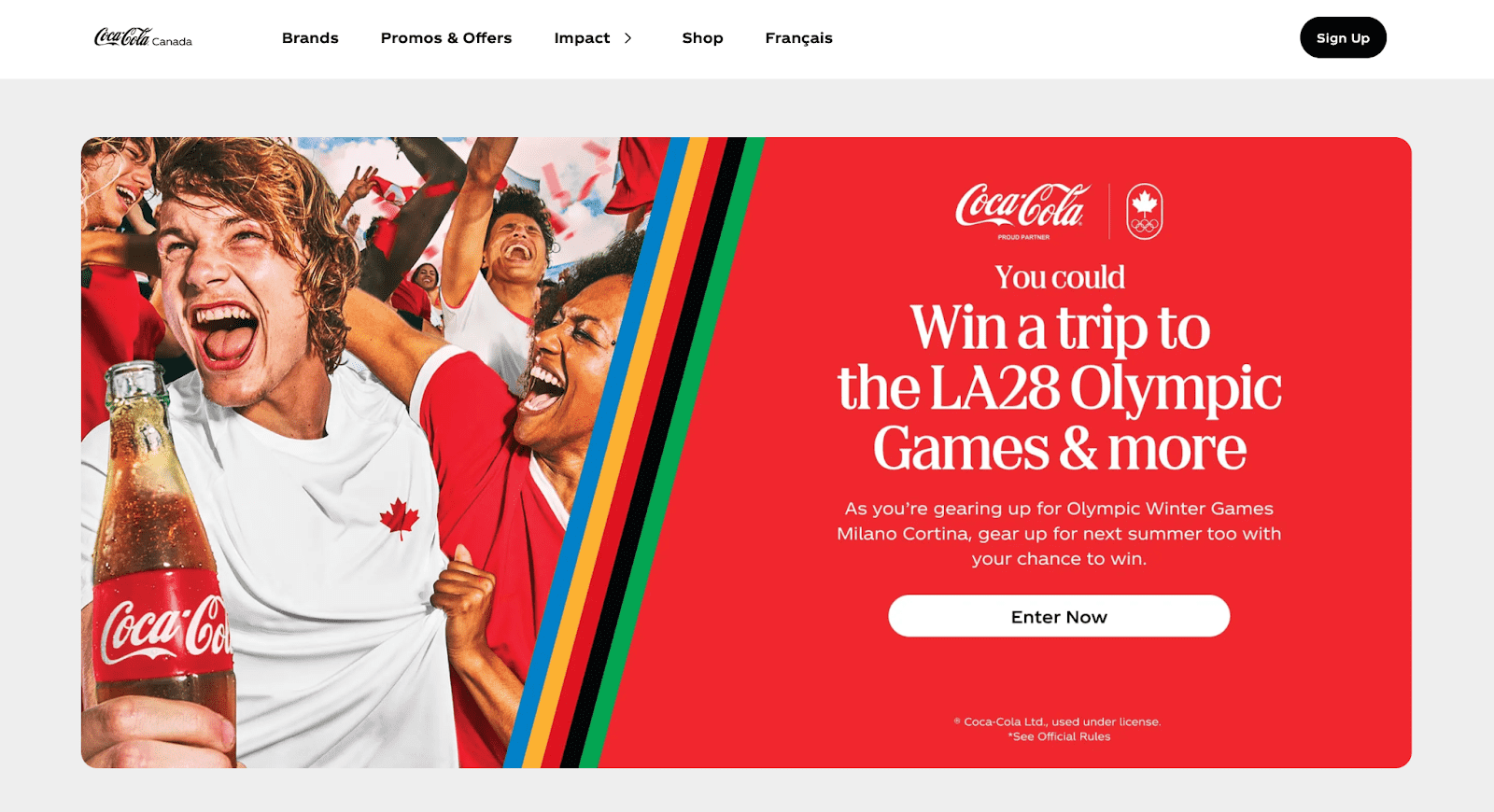 A screenshot of the English version of Coca-Cola Canada&rsquo;s website