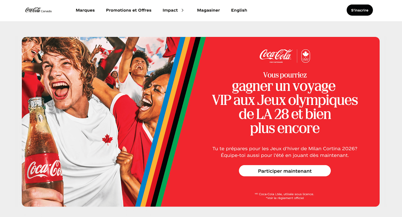 A screenshot of the French version of Coca-Cola Canada&rsquo;s website