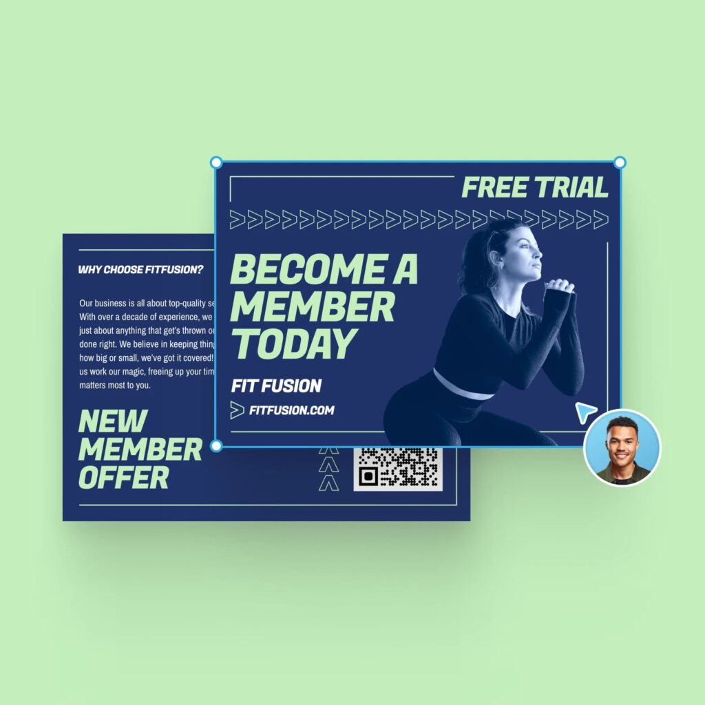 A flyer design with the branding elements such as brand colors and fonts prominent