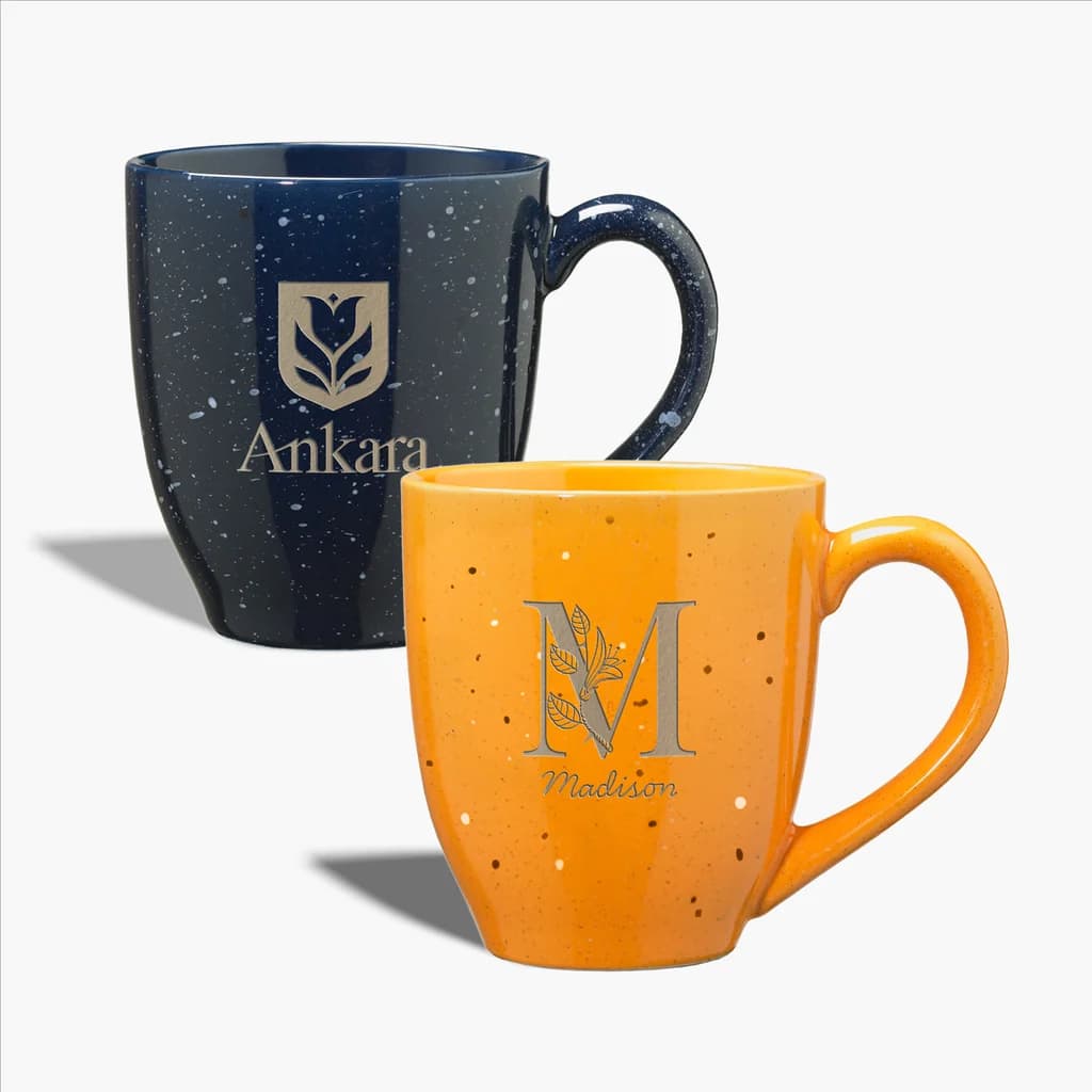 name and initial on a speckled mug design idea