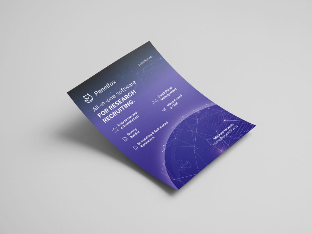 An example of a scannable flyer design for a SaaS for research and recruiting