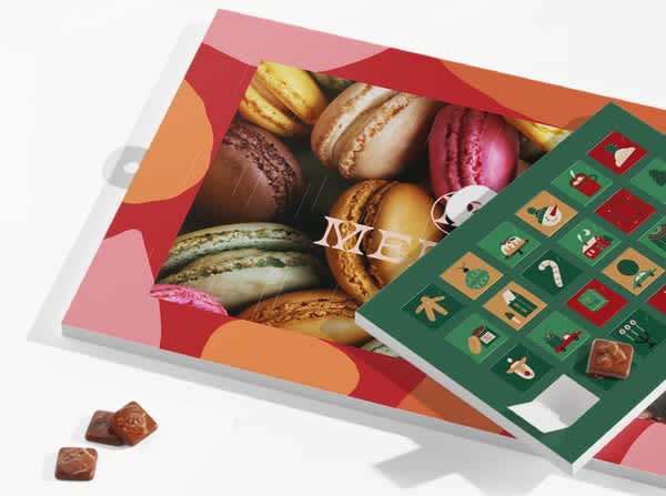 Holiday promotional campaign packaging, branded advent calendar for a sweets brand