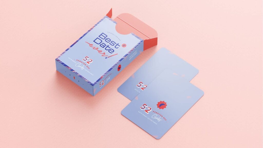 Creative product packaging with layered typography and soft pastel color scheme.