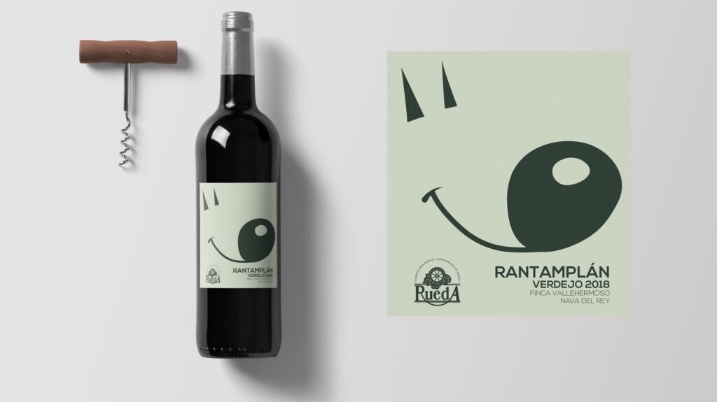 Modern and minimalist, monochrome wine bottle label design with an image of a dog.