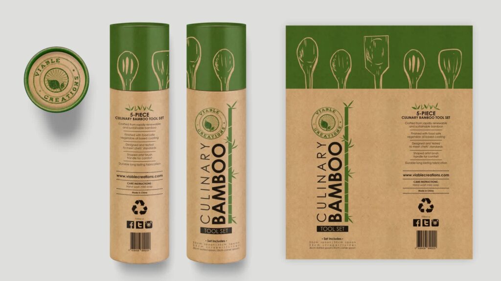 Rustic kraft paper label with hand-drawn illustrations of kitchen tools.