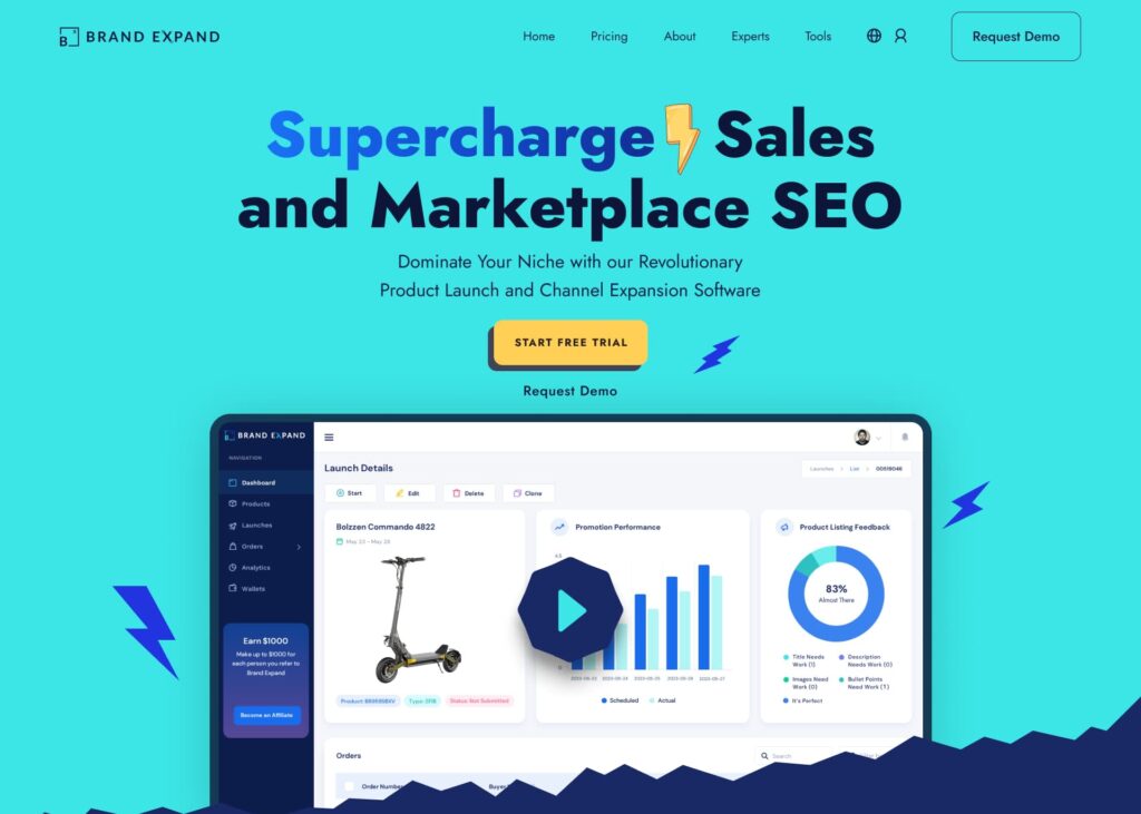 SaaS website homepage featuring a bold headline, high-contrast call-to-action button, simple navigation and clear visual hierarchy that directs attention to the free trial.