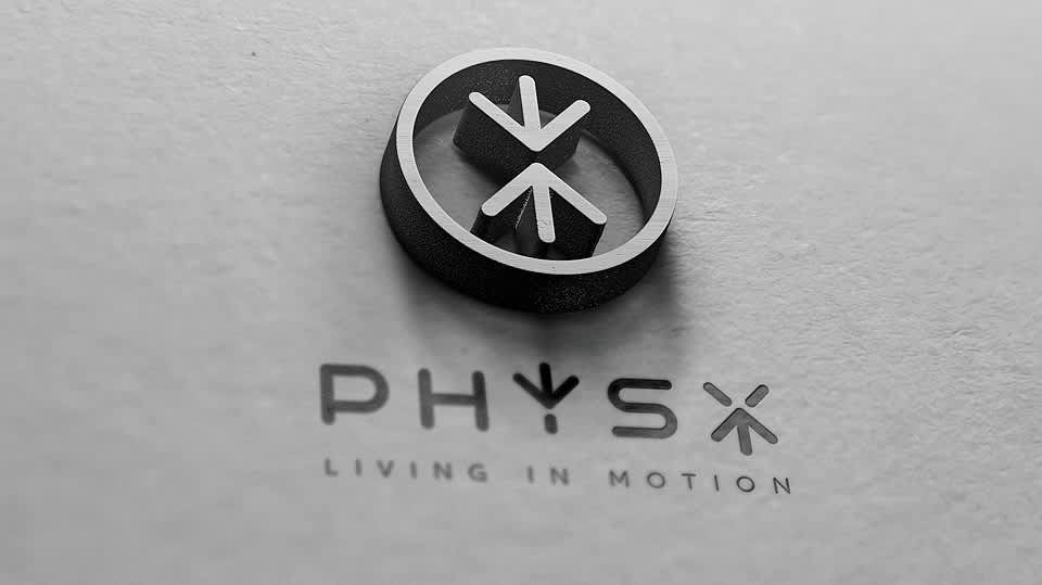 A simple wordmark logo design for a fashion brand that features the company tagline “Living in motion”.