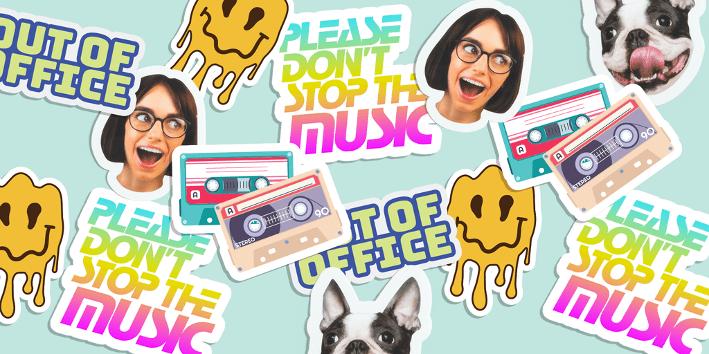 A selection of die-cut sticker singles featuring a person’s face