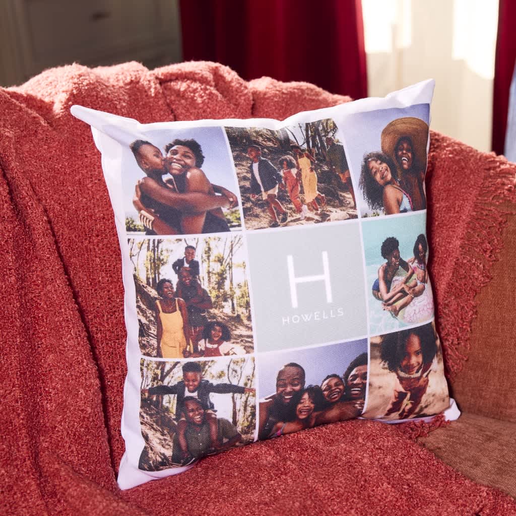 Personalized Christmas gift family photo pillow.