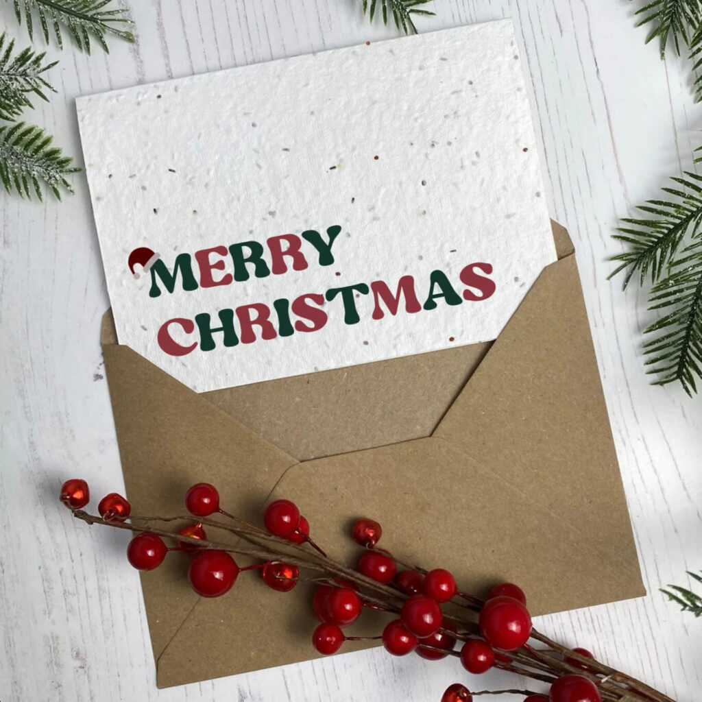 Plantable Christmas card idea using seeded paper.