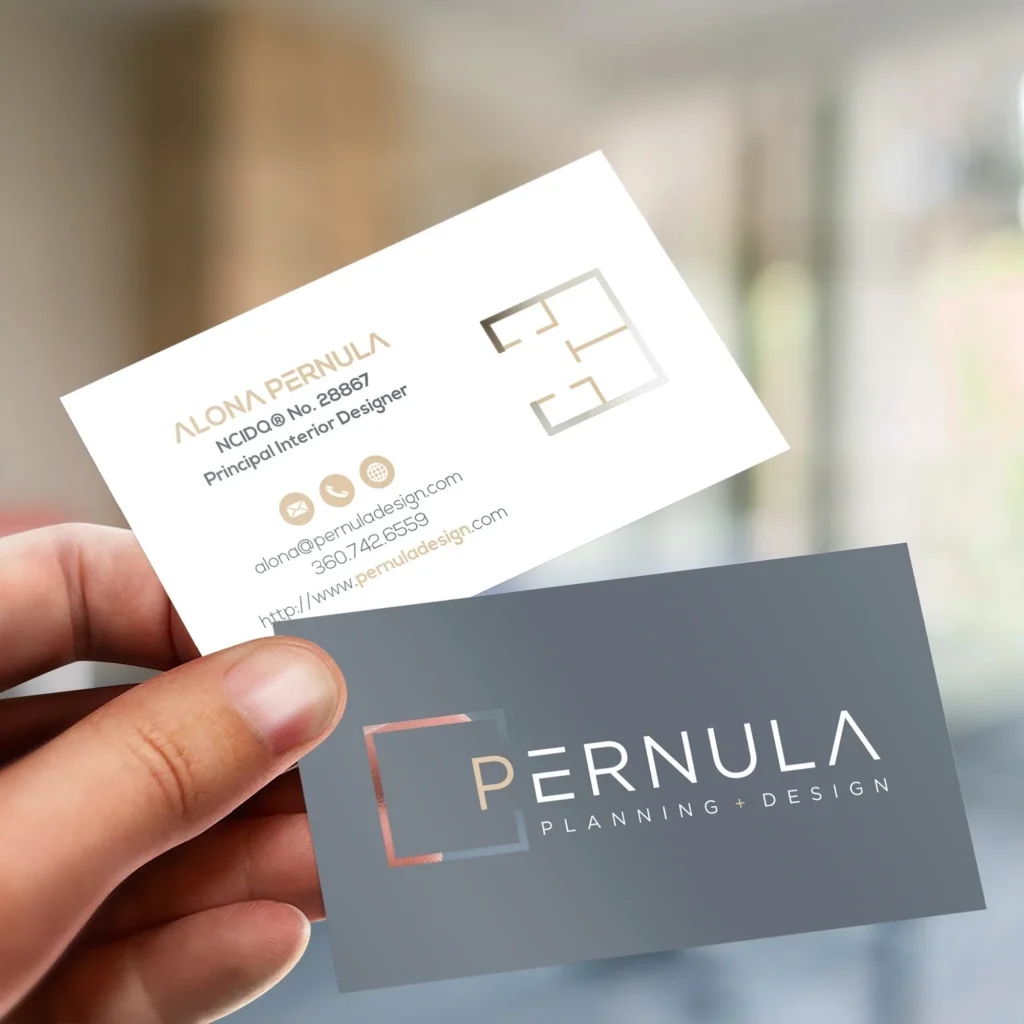 Business card with cut out logo.