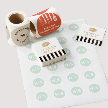 variety of stickers and labels