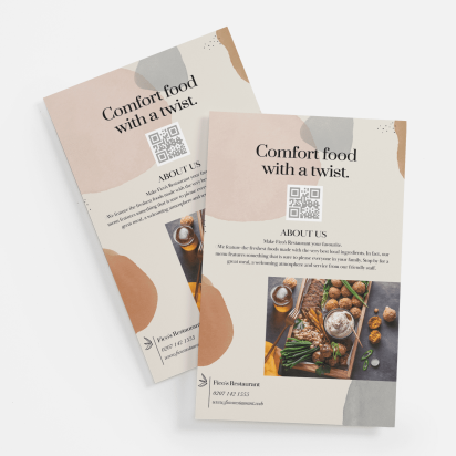 food flyer with qr code in muted tones