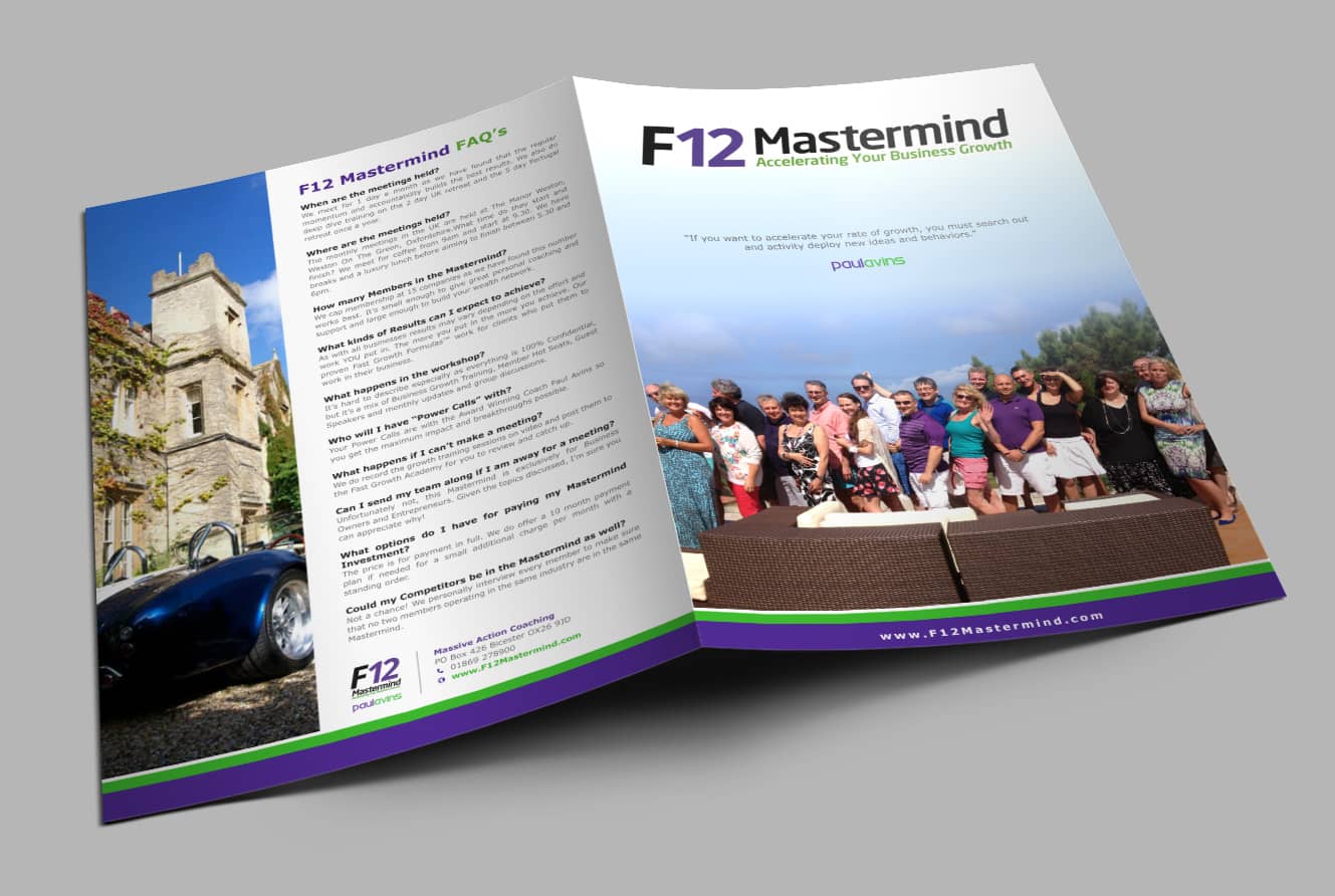 Bi-fold brochure lying open on the table