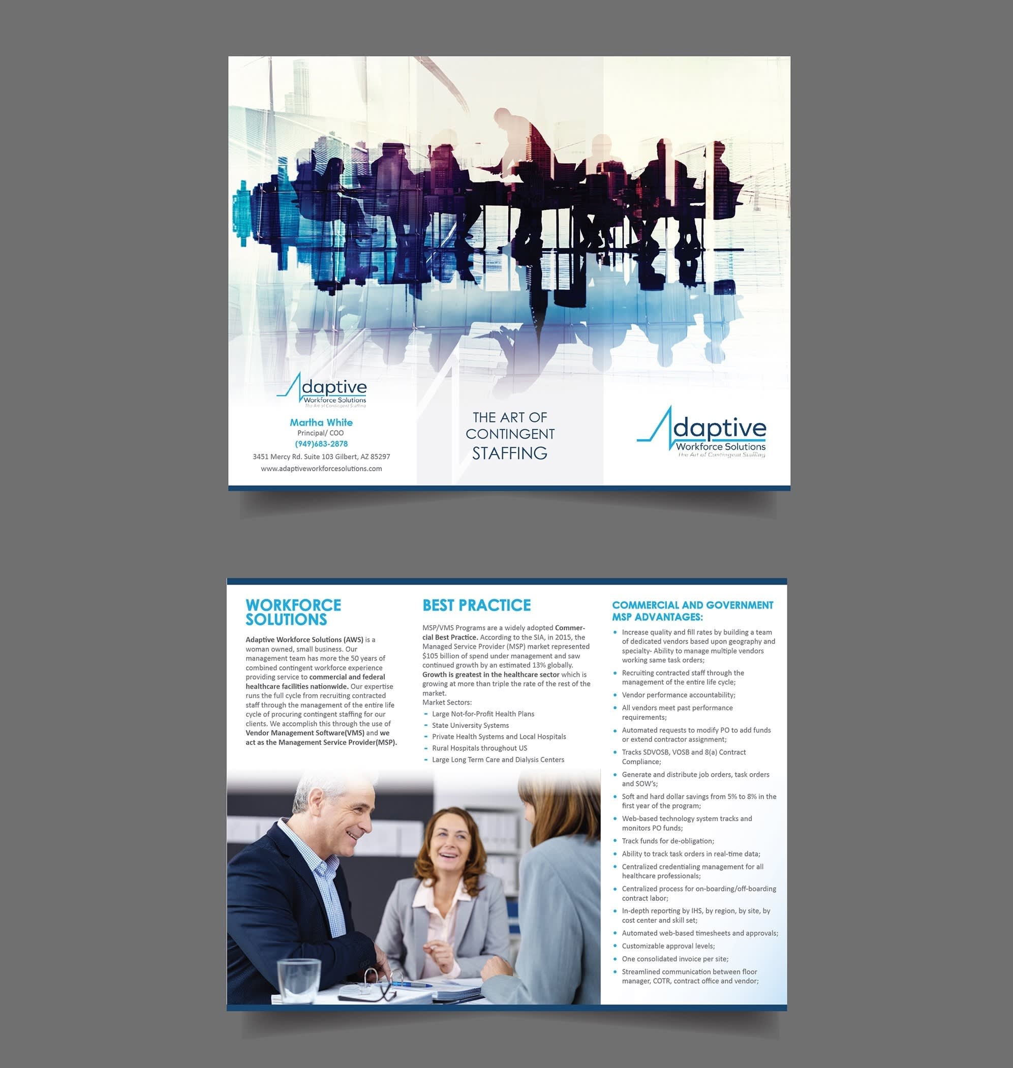 Tri-fold brochure advertising a software start-up
