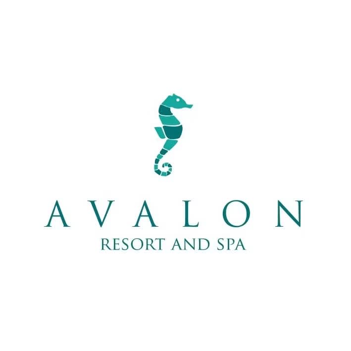 Serif font logo with a sea horse