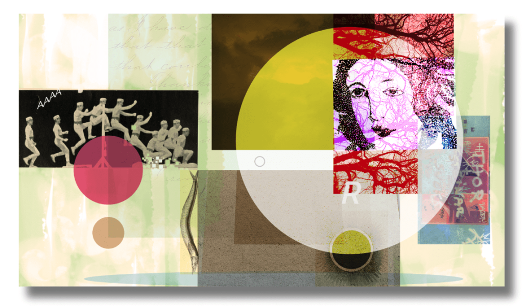 The Structured Scrapbook graphic design trend collage with geometrical shapes, textures and stickers