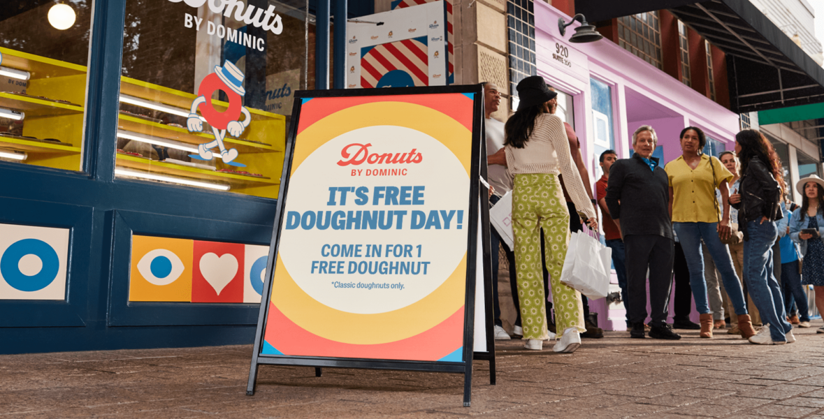 A-frame signage example promoting a limited-time offer at a doughnut shop