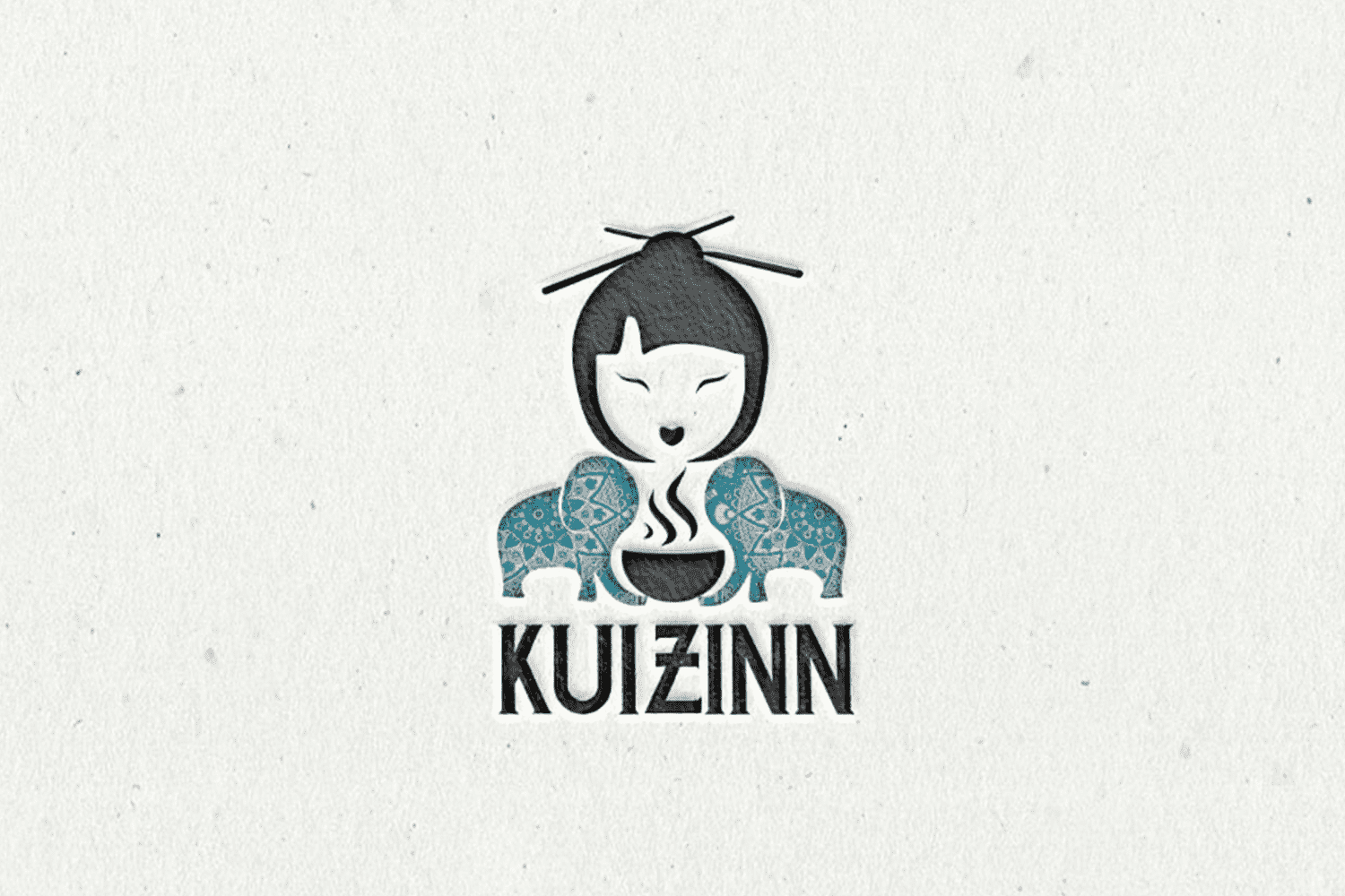 Culturally inspired font design complimented by smiling geisha enjoying a hot pot
