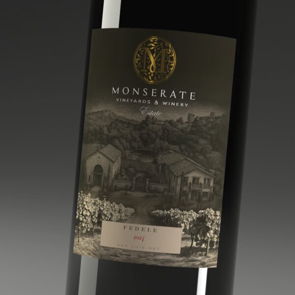 Wine bottle label featuring delication linework, shaded tree illustration, scroll motifs and vintage typography&mdash;an example of the Heritage Etch packaging trend 2026