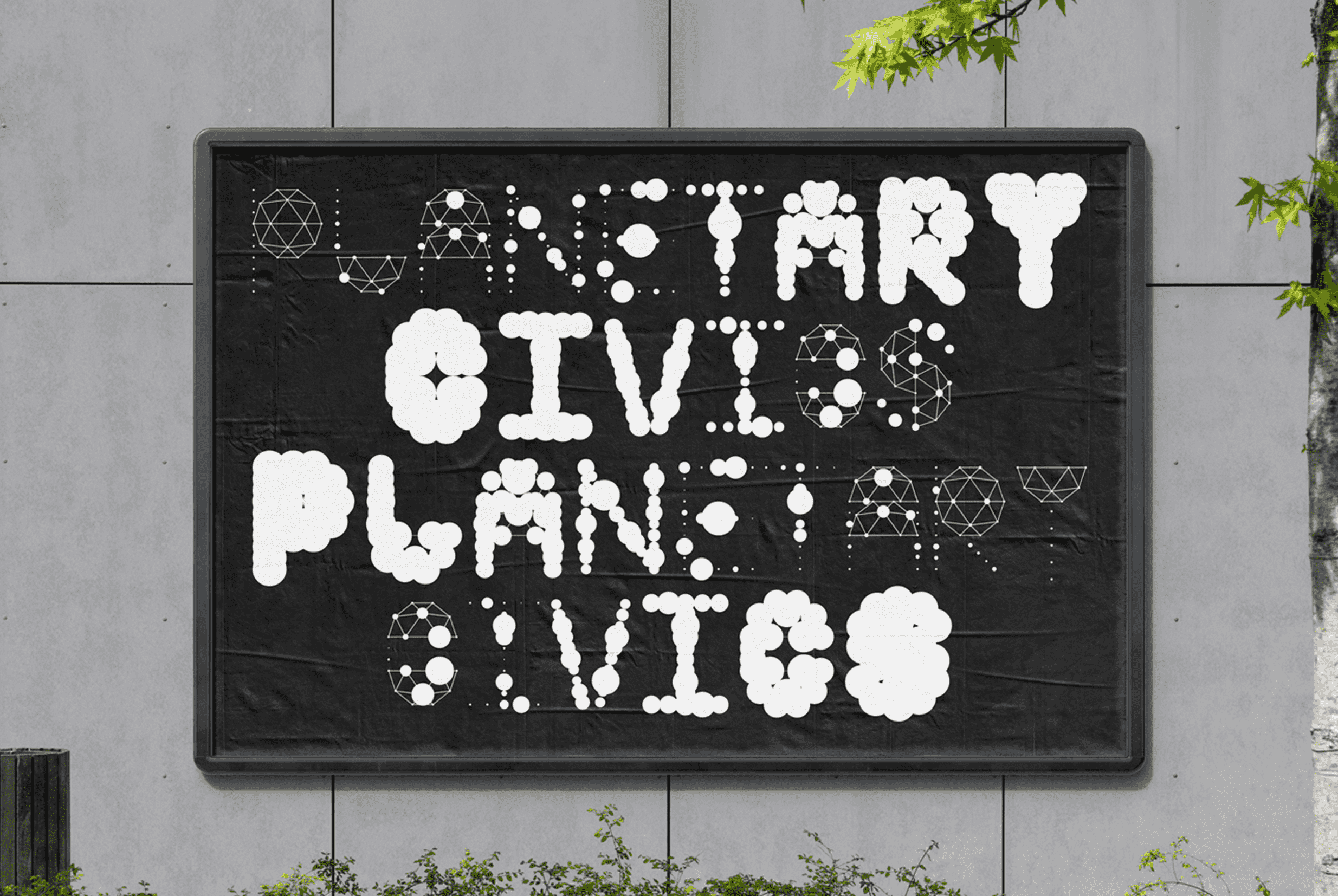 Halftone blur font merging differently sized dots