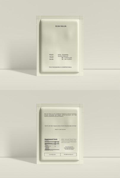 Sleek, off-white blocky rectangular single-use packet embodies the Ultra-Clean Industrial packaging design trend 2026 in skincare