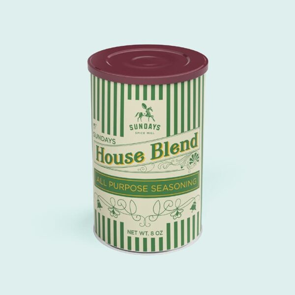 Vintage-style spice canister with striped pattern, ornate flourishes and bold serif lettering&mdash;an example of the Alt-History packaging trend 2026