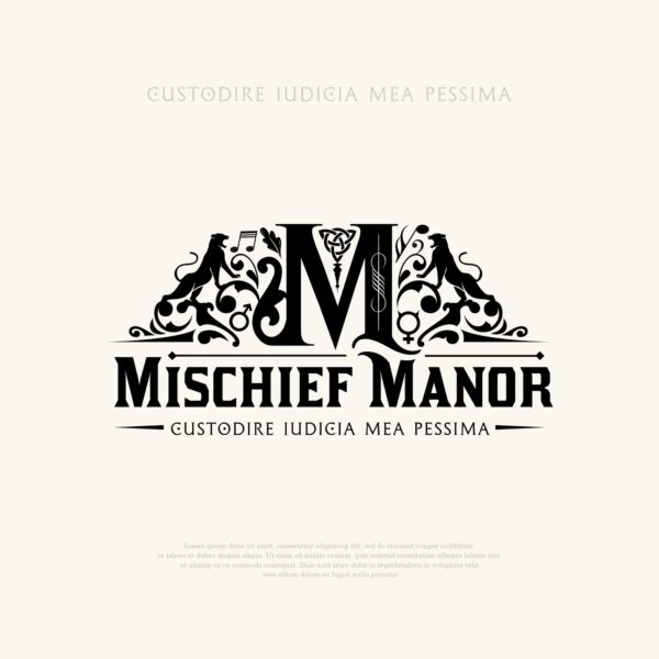 Monochrome family crest for &ldquo;Mischief Manor&rdquo;