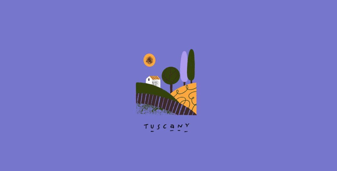 Scribbled Tuscany-themed stamp logo