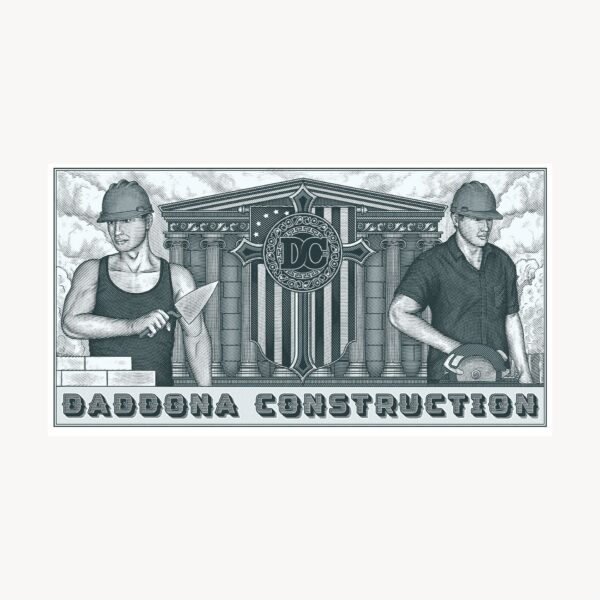 intricate line drawn logo with two constructor figures