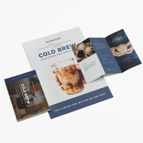 Branded flyers, leaflets and business cards featuring typographic branding design