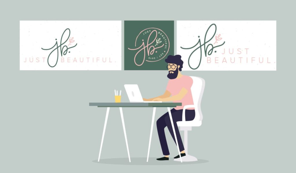illustration of a person designing their business logo and slogan