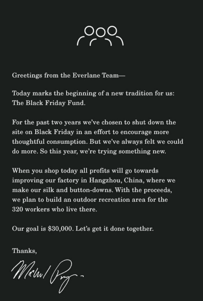 Everlane anti-sale Black Friday campaign
