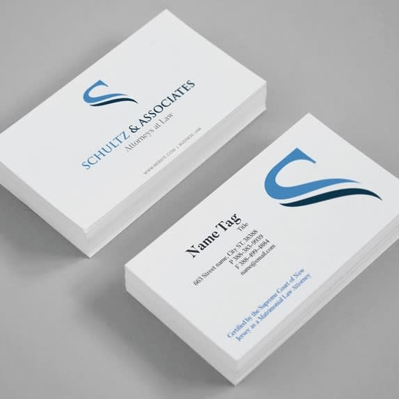 blue navy logo and attorney business card