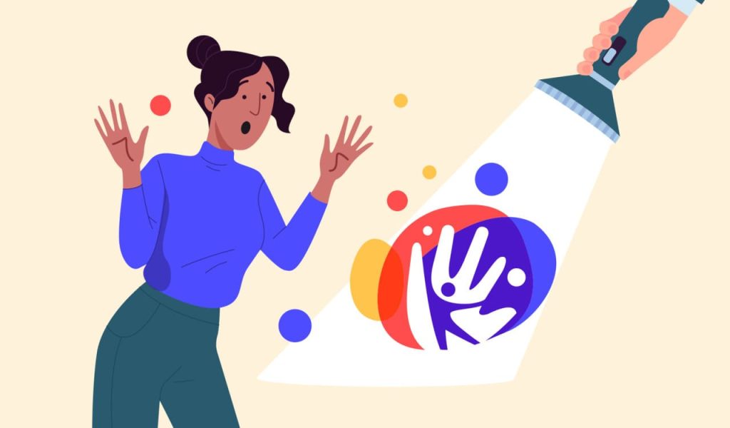 woman shocked at lit up logo reveal