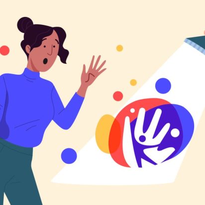 woman shocked at lit up logo reveal